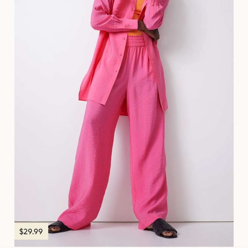 h&m pink wide leg pants